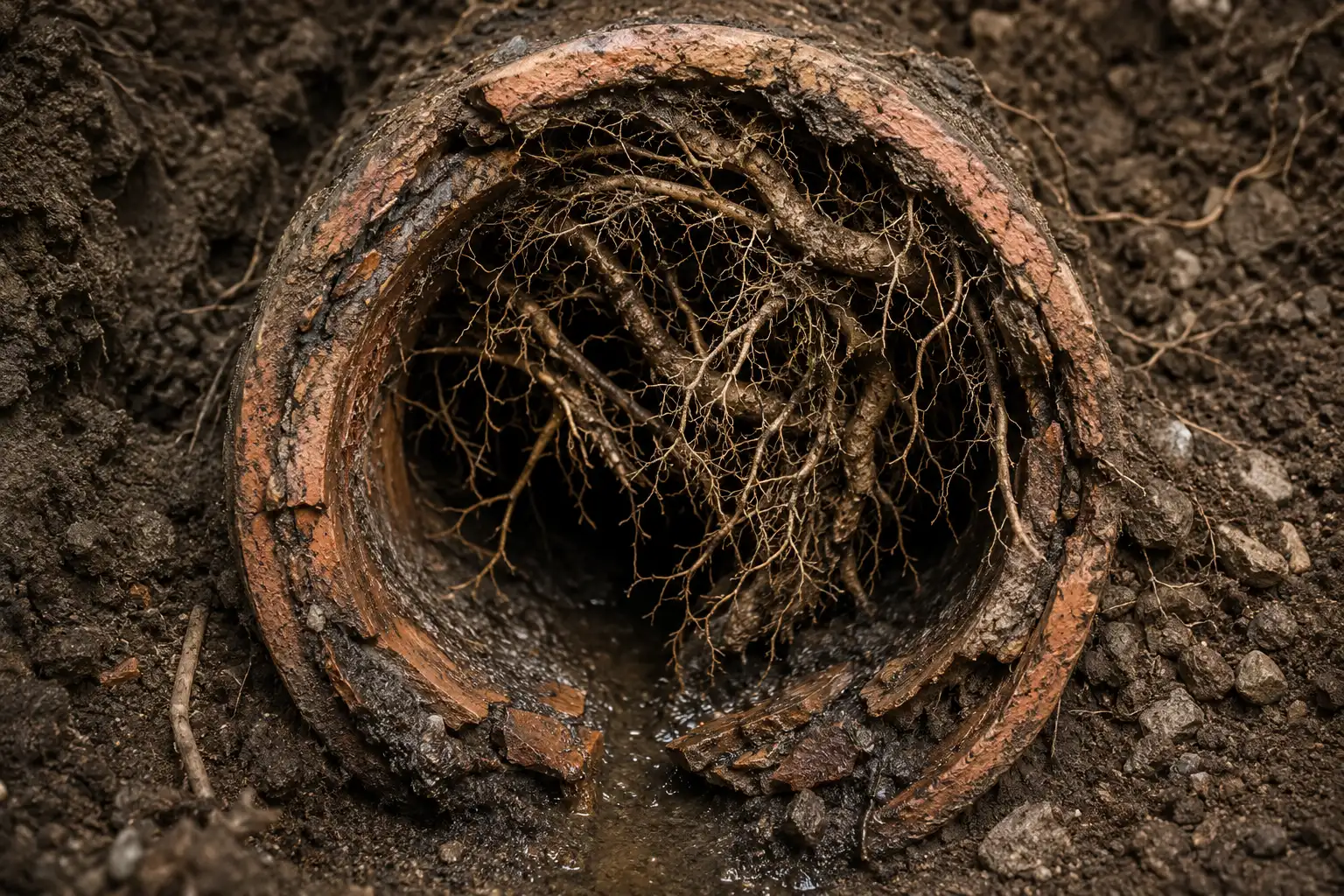 Old damaged sewer pipe before trenchless repair