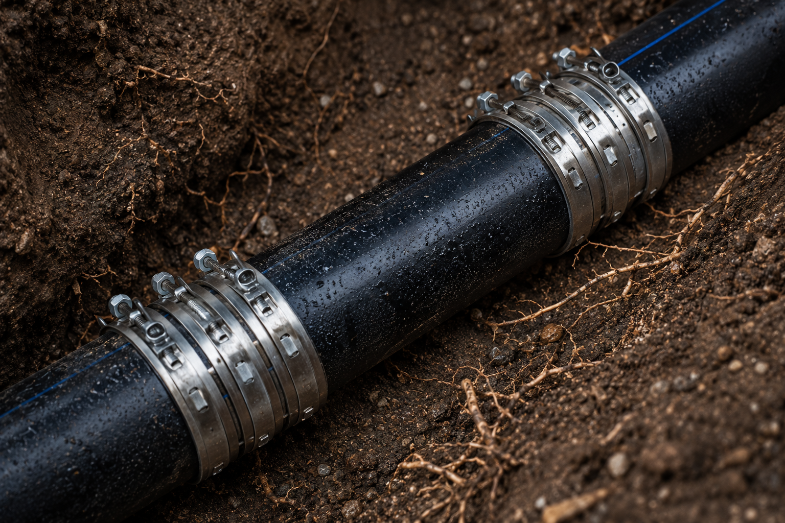 Completed trenchless sewer line installation